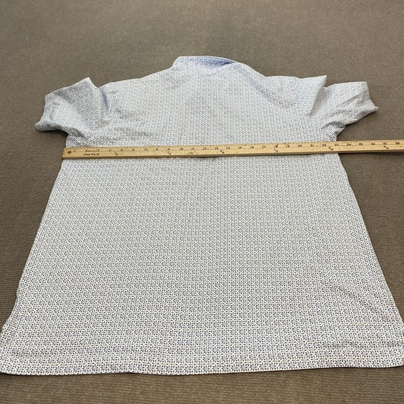 Peter Millar Polo Shirt Mens Size XL White Blue Geometric Pima Cotton Golf Print - Picture 7 of 10